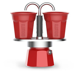 Bialetti moka pot Mini Express 2 cups with 2 Red Bicchierini Cups